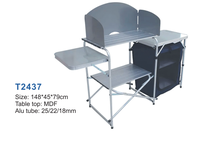 Table de cuisine pliante portable 2 niveaux en aluminium pour camping, barbecue et jardin