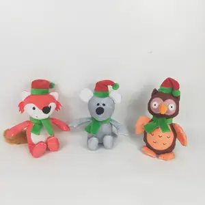 Toptan peluş noel hayvanlar peluş doldurulmuş tilki peluş X'mas köpek dolması baykuş noel şapka