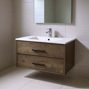 Mueble de baño flotante Cardova de dos cajones, 48 pulgadas, marrón oscuro y blanco, moderno, contemporáneo, montado en la pared - Product Image 2