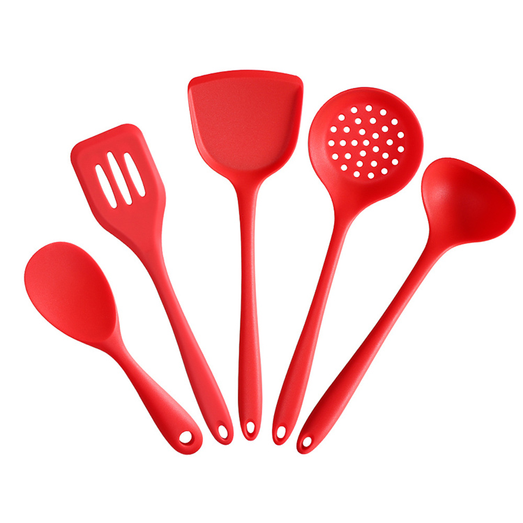 Royal Cuisine Set Da Cucina In Silicone Rosso (3 Pezzi) - Pinza, Spatola E Pennello Con Manico In Legno, Resistenti Al Calore