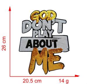Nuovo Patch Termoadesivo Ricamato con Paillettes 'God Don't Play About Me' di Grandi e Medie Dimensioni per Decorazione di Cappelli, Magliette e Felpe con Cappuccio - Product Image 4