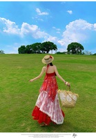 Robe longue rouge sans bretelles pour femme, style vintage, sexy, décontractée, en tulle, pour les vacances à la plage