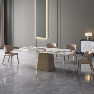 Table et chaise de salle à manger en pierre légère design luxe léger simple ménage moderne petite table de riz rectangulaire en marbre - Product Image 2