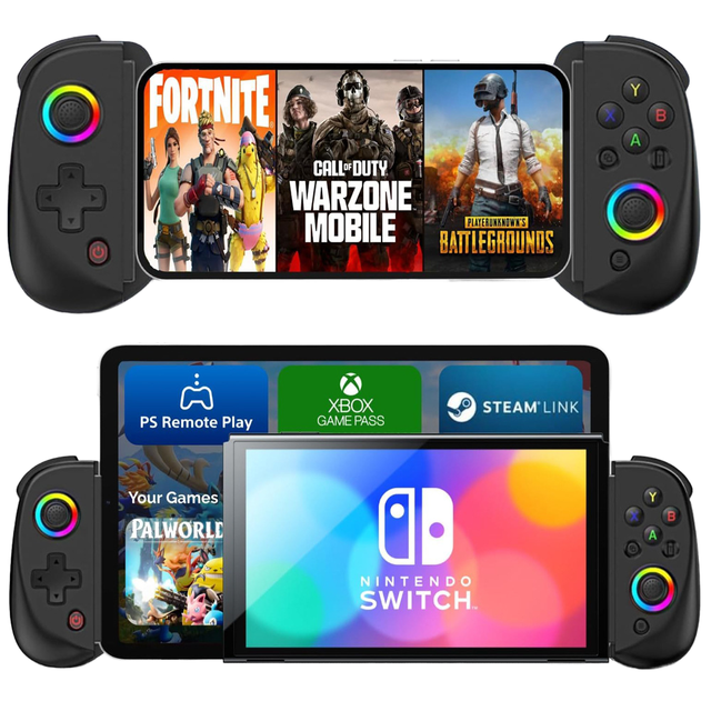 D8 Mobile Game RGB Gamepad Stretchable Controller Turbo 6-axis Gyro Vibration Wireless BT Ergonomic Tablet Wireless Handle