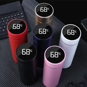 Doppelwand vakuum-/isolierbare edelstahl-thermoflasche mit individuellem logo 500 ml aufgießer batterie mit led-temperaturanzeige
