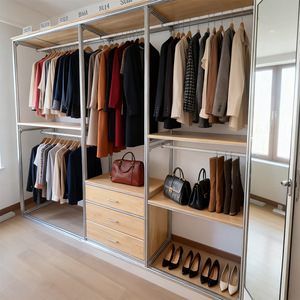 Aluminum Profile Wardrobe Birch Plywood <b>Open</b> Wardrobe Freestanding Sliding Door Home Decoration - Product Image 1
