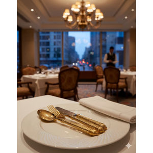 Ensemble de couverts de fête en acier inoxydable écologique doré orné, comprenant une grande cuillère, une fourchette à dîner, un couteau à beurre et une cuillère à café - Product Image 2