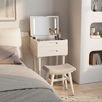 Coiffeuse moderne en MDF avec miroir rabattable, éclairage LED à luminosité réglable, plateau en verre écologique, 2 tiroirs, idéale pour petits espaces