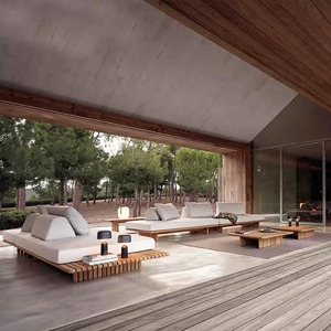 Minimalist <b>Outdoor</b> Wooden Sofa Set With <b>Waterproof</b> <b>Cushions</b> For Garden Patio Use - Product Image 5