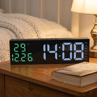 Jam Alarm Meja LED Digital Modern Kontrol Suara Tampilan Suhu Kalender Senyap Snooze Dekorasi Rumah Daya USB