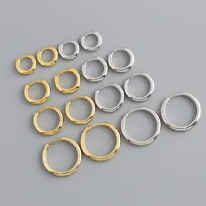 14k Gold Plating FineJewelry Earrings 925 Sterling Silver Hoop Huggie Earrings For Women Men