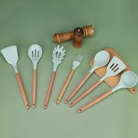 Ensemble d'ustensiles de cuisine en silicone 12 pièces avec poignées en bois Accessoires de cuisine et ustensiles de cuisine Cocina Essentials