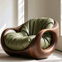 Canapé monoplace en cuir véritable de style vintage, canapé de loisirs en bois massif pour salons, balcons et clubs haut de gamme
