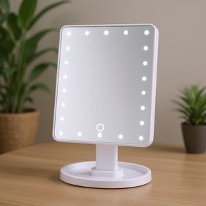 Espejo de Maquillaje LED Cuadrado Moderno con Interruptor Táctil, Marco de Plástico, Diseño Independiente, Funciona con Batería, Ideal para Uso Doméstico - Product Image 2