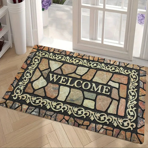 Tapis d'entrée en velours cristal, demi-rond, motif géométrique, en fibre de polyester, lavable à l'eau, pour porte, salle de bain, balcon - Product Image 4