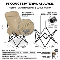 Chaise pliante d'extérieur robuste et portable avec dossier haut, couleur kaki sable, pour pique-nique et pêche, avec sac de transport inclus, vente en gros, OEM disponible