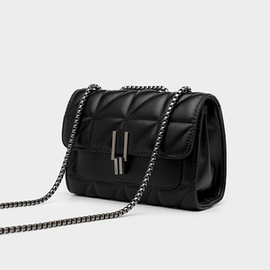 Women's New York <b>Small</b> Crossbody <b>Bag</b> Large Capacity PU Leather Lattice Chain Single <b>Shoulder</b> Strap Zipper Card Fashionable - Product Image 2