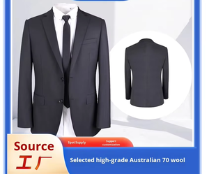 2025 Em Stock Masculino Preto Negócios Traje Casual High-End Lã Australiana 70% Composição Único Breasted Botão Plano Fly Pant - Product Image 5