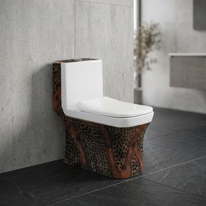 WC monobloc carré moderne de luxe en céramique, or et noir, à poser au sol, cuvette de toilette, sanitaires - Product Image 3