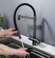 Robinet de cuisine extractible gris pistolet à double poignée Robinet d'évier de cuisine moderne rotatif à 360 °