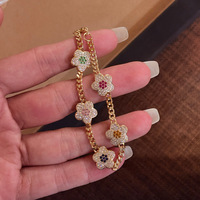 JINSEO Damen Old Money Fünf-Blumen-Charm-Armband 18K Vergoldet 925 Silber Kubisches Zirkonia Luxus-Geschenk Schmuck Boutique Klein