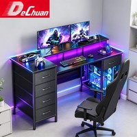 Poste de travail informatique moderne B2B avec bande lumineuse LED et étagère pour tour d'ordinateur