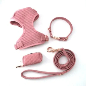 メーカーカスタマイズカラー高級コーデュロイ子犬ウォーキングギア犬ハーネスリーシュカラーコンボ - Product Image 1