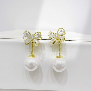 Custom plata Heart Shape plata 925 sterling <b>Silver</b> Drop <b>Earring</b> Romantic women party 14k gold plated pearl <b>long</b> chain <b>earrings</b> - Product Image 3