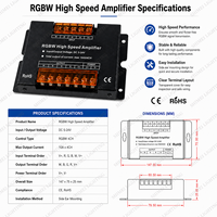 Penguat Sinyal RGBW Kecepatan Tinggi DC 5-24V 4 Kanal 10A X 4CH Terminal Sekrup untuk Kit Pengontrol Strip LED RGBW