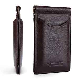 Genuine Leather <b>Wallet</b> Men Coffee Brown Ultra Thin RFID Anti Theft Card <b>Holder</b> With Clip Spring 2025 - Product Image 1