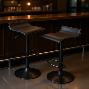 Juego de 2 taburetes de bar de PVC negro obsidiana, ajustables, giratorios, con base metálica, estilo contemporáneo moderno para el hogar. - Product Image 2