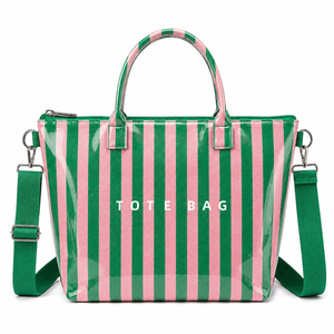 Sac fourre-tout imperméable brillant à rayures nautiques |   Sac à main <span class=keywords><strong>de</strong></span> plage personnalisé avec logo <span class=keywords><strong>de</strong></span> resort |   Sac à bandoulière <span class=keywords><strong>de</strong></span> luxe pour échantillonnage et cadeaux, livraison en 7-10 jours - Product Image 3