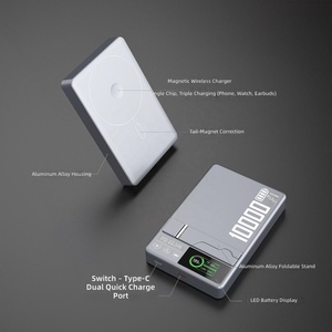 แบตเตอรี่สำรองพกพาแม่เหล็ก OEM Outdoor Travel 3-in-1 ความจุสูง 5000/10000mAh 22.5W PD Type-C ชาร์จไร้สาย พร้อมขาตั้งพับได้ - Product Image 3