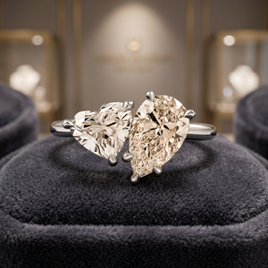 Anillo Doble de Diamantes Cultivados en Laboratorio, 1.5 Quilates en Forma de Pera y 1.1 Quilates en Forma de Corazón, Oro Blanco de 14k, Certificado IGI, Anillos de Diamantes Elegantes y de Lujo, Shreya Diam - Product Image 2
