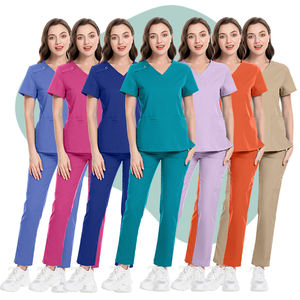 인기있는 다기능 포켓 디자인 V 넥 의료 유니폼 스크럽 세트 미용실 유니폼 탑 + 스트레이트 팬츠 스크럽 - Product Image 3