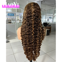 Perruque en cheveux humains bouclés birmanes sans colle, densité 250%, avec dentelle frontale HD 360 complète, couleur P4/27, effet Deep Wave et mèches