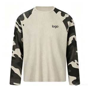 Men Waffle Knit Long Sleeve T-Shirt <b>Camo</b> Print Raglan Sleeve Crew Neck Casual <b>Top</b> Oversized Breathable Regular Fit - Product Image 6