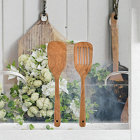 Ensemble d'ustensiles de cuisine personnalisés pour restaurant, couverts en bois écologiques comprenant une spatule et une cuillère à soupe, 6 pièces, lavage à la main uniquement