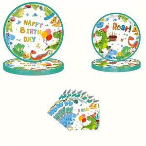 Ensemble de vaisselle jetable <span class=keywords><strong>dinosaure</strong></span> dessin animé pour anniversaire assiettes en <span class=keywords><strong>papier</strong></span> non couché serviettes en <span class=keywords><strong>papier</strong></span> tasses en <span class=keywords><strong>papier</strong></span> décorations de Table de fête - Product Image 1