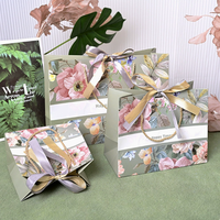 Sacs cadeaux personnalisés en papier botanique vintage recyclable avec ruban, résistants à l'humidité, imperméables, réutilisables, avec cordon de serrage, grande rose rose