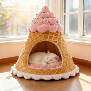 Ice Cream Pet Bed & <b>Tent</b> Cute Cartoon Design Short Plush Soft Filling Anti-Slip Eco-Friendly for Living Room Indoor Use Luxury - Product Image 2