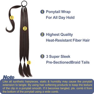 Dengan Ikat Rambut Lurus Membungkus Rambut Ekor Kuda Alami Lembut Potongan Rambut Sintetis untuk Wanita (Coklat Hitam Coklat, 32 Inci) - Product Image 2