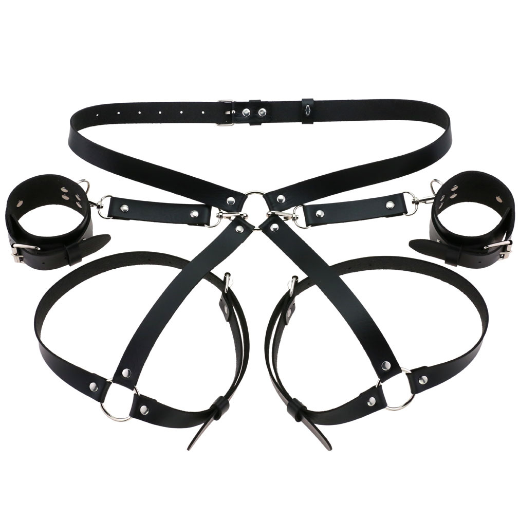 keland Da Donna Sexy Punk Pelle Gamba Imbracatura Caged Coscia Fondina Giarrettiere Harajuku Vita Anelli Giarrettiere Cintura (Nero-001
