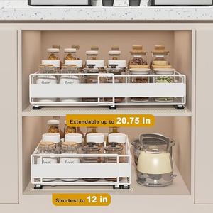 Organizador de gabinete extraíble sin taladro, adhesivo, de ancho ajustable y expandible, estante deslizable para cajones de cocina, para debajo del fregadero o <span class=keywords><strong>despensa</strong></span> - Product Image 2