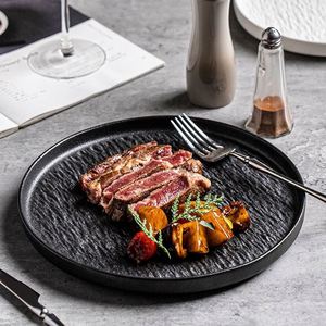 Custom logo 8/10 Inch Round Black White <b>Ceramic</b> Dinner <b>Plate</b> Nordic Style Hotel Restaurant Luxury Dishes Set - Product Image 3