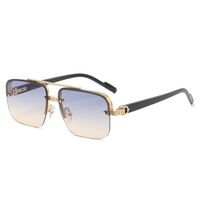 Lunettes de Soleil Dégradées Océaniques Tendance Surdimensionnées Carrées Sans Monture pour Femme, Lunettes en Métal à Double Bordure d'Été pour Homme