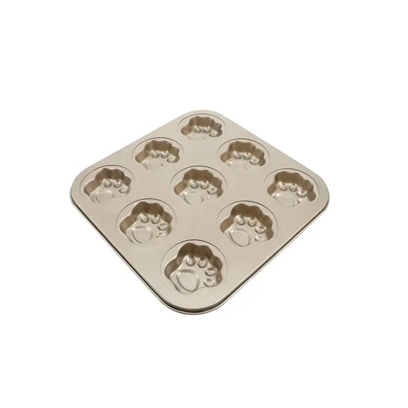 Antiadherente 9 cavidades gato pata forma Madeleine molde Cupcake pan dibujos animados cocina horno pastel hornear herramientas panadería bandejas galleta muffin pan