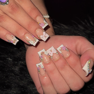 Venta al por mayor <span class=keywords><strong>de</strong></span> 24 <span class=keywords><strong>uñas</strong></span> <span class=keywords><strong>postizas</strong></span> ABS con diamantes <span class=keywords><strong>de</strong></span> punto francés blanco a <span class=keywords><strong>precio</strong></span> <span class=keywords><strong>de</strong></span> fábrica - Product Image 1