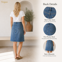 Jupe en jean délavé Yegao pour femme, taille naturelle, coupe décontractée trapèze, cinq poches, sur mesure, vente en gros, MOQ 30 pièces
