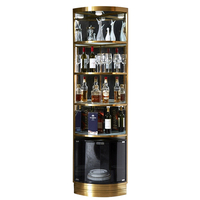 Cave à Vin Moderne de Salon en Acier Inoxydable, Cadre Métallique, Meuble de Rangement de Luxe avec Double Porte en Verre, Bar d'Angle